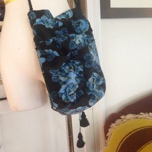 Blue rose black velvet cross-body purse or bag